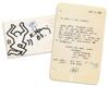 HARING, KEITH; AND ORTIZ, ANGEL. Two items, each with a small ink drawing by Haring: Autograph Letter Signed, by Haring * Photograph Po